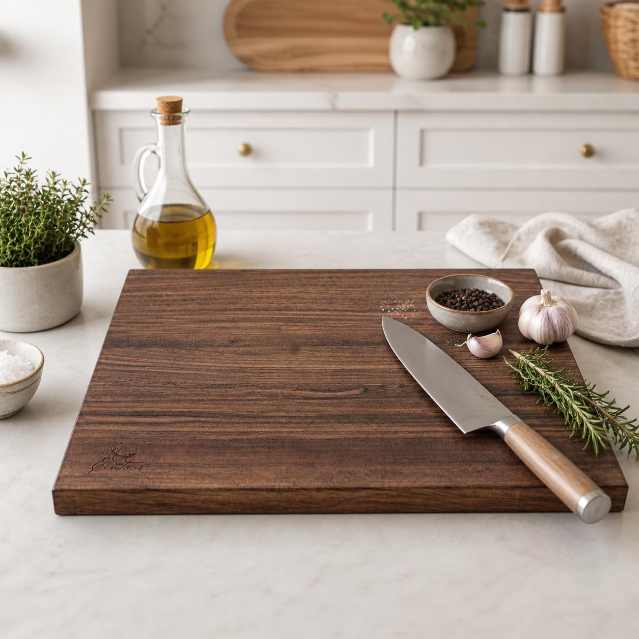 Centaur Planche à découper en bois massif fabriquée en Allemagne - Planche de cuisine de qualité supérieure en noyer 60 x 40 cm - Grande planche à découper avec poignées encastrées et 3,5 cm