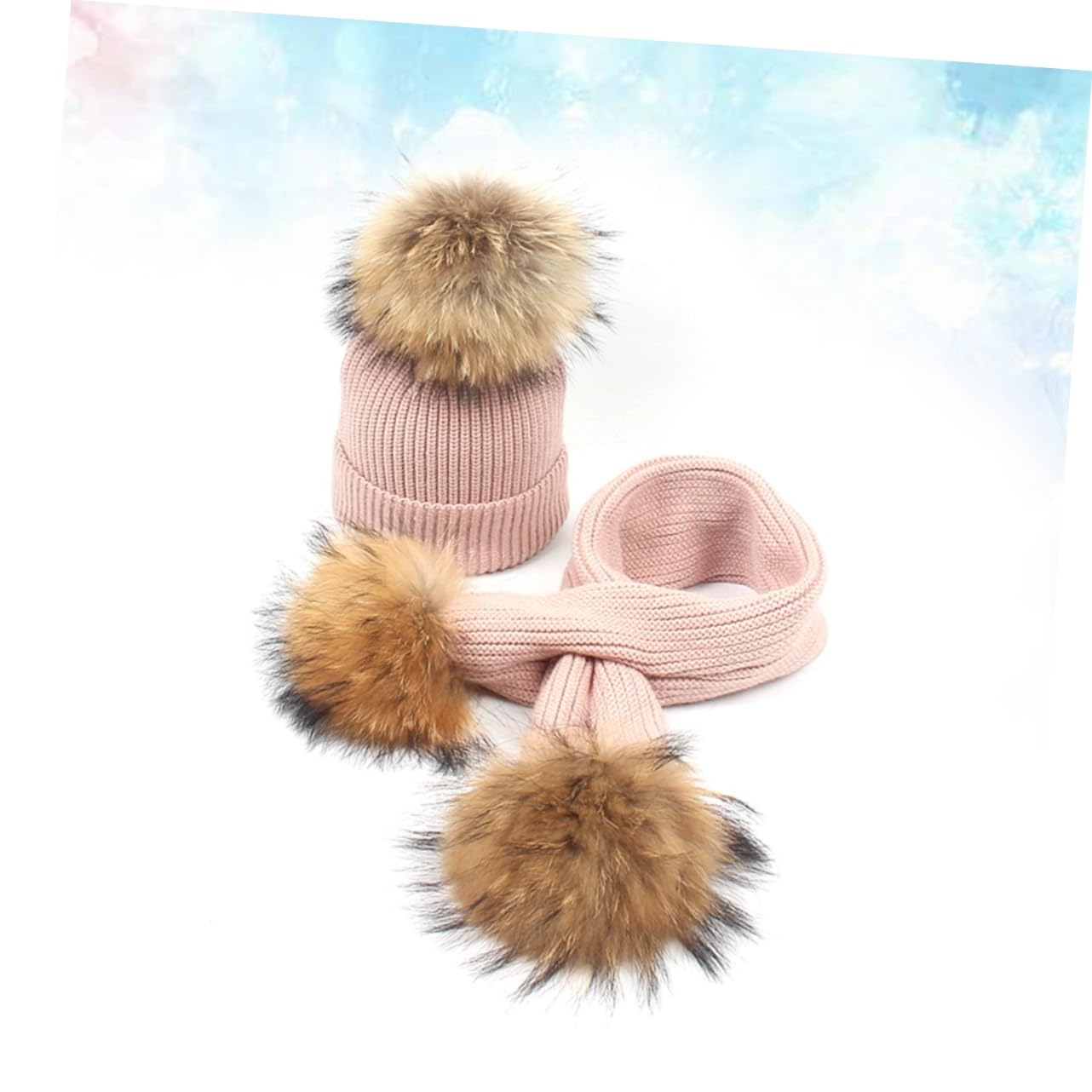 FOMIYES Cappello e Sciarpa in Lana 2pezzi per Ragazzo Ragazza Bambine Autunno Inverno Caldo Set per Ragazzi Ragazze Pompon Color Rosa per Natale Compleanno