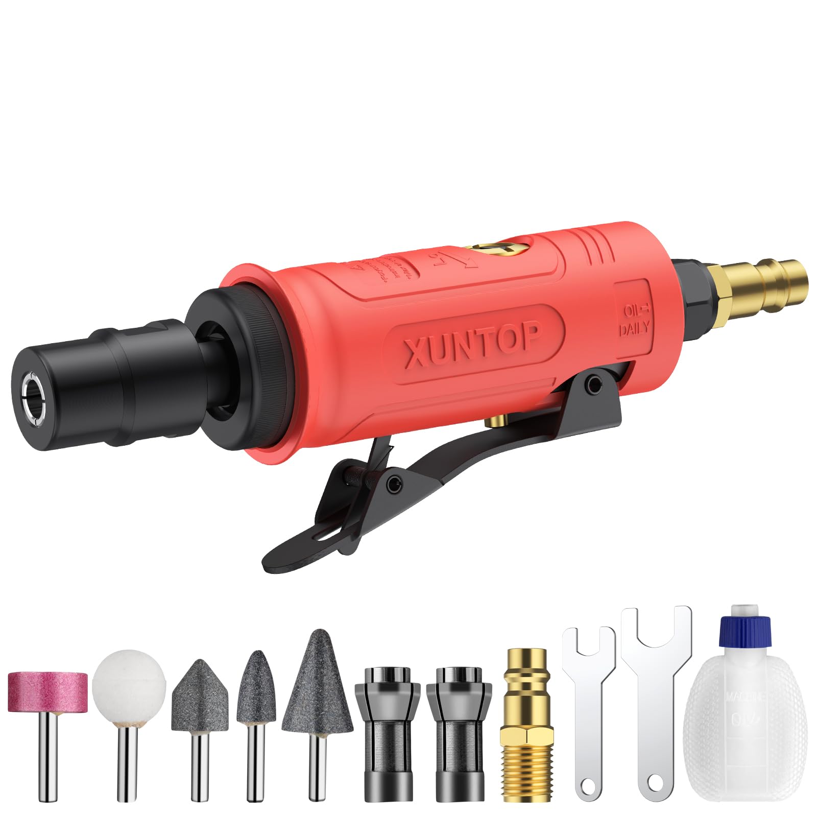 XUNTOP 1/4" Smerigliatrice Pneumatica Diritta Air Die Grinder 25000RPM Smerigliatrice ad Aria Compressa per Smerigliatura Taglio Lucidatura Saldatura Riparazione con 1/4" e 1/8" Pinze di Serraggio