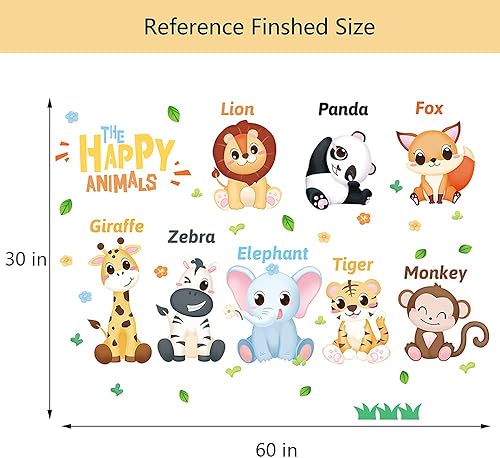 Miniatura 6 de Supzone Calcomanía de pared de animales de la selva, calcomanías de pared educativas para niños, diseño de jirafa, mono, león, jirafa, decoración