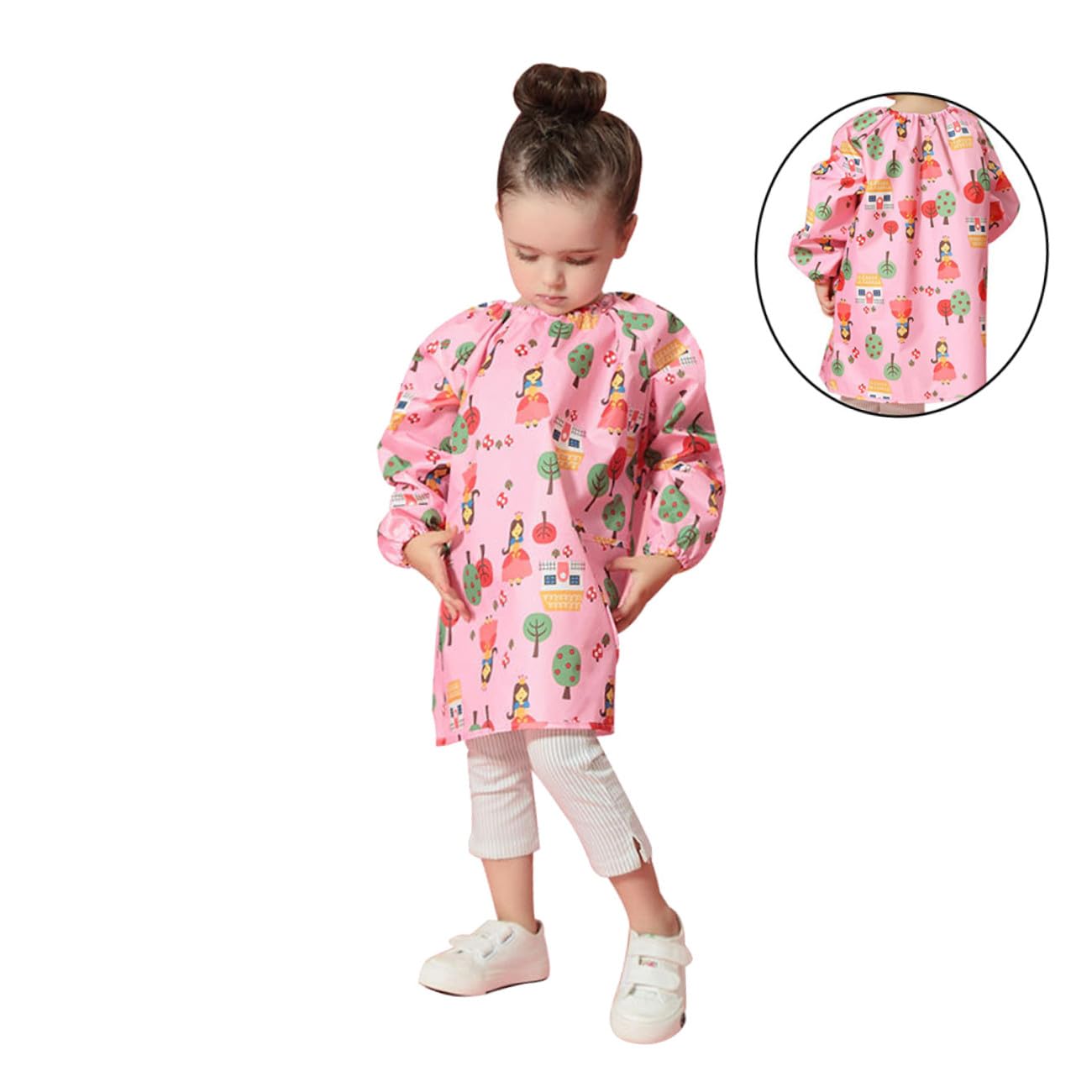 Tablier de Peinture en Polyester pour Garçon et Filles Imperméable Blouse D'artiste Rose Manches Longues, Protection les Taches pour Activités Artistiques et Bricolage