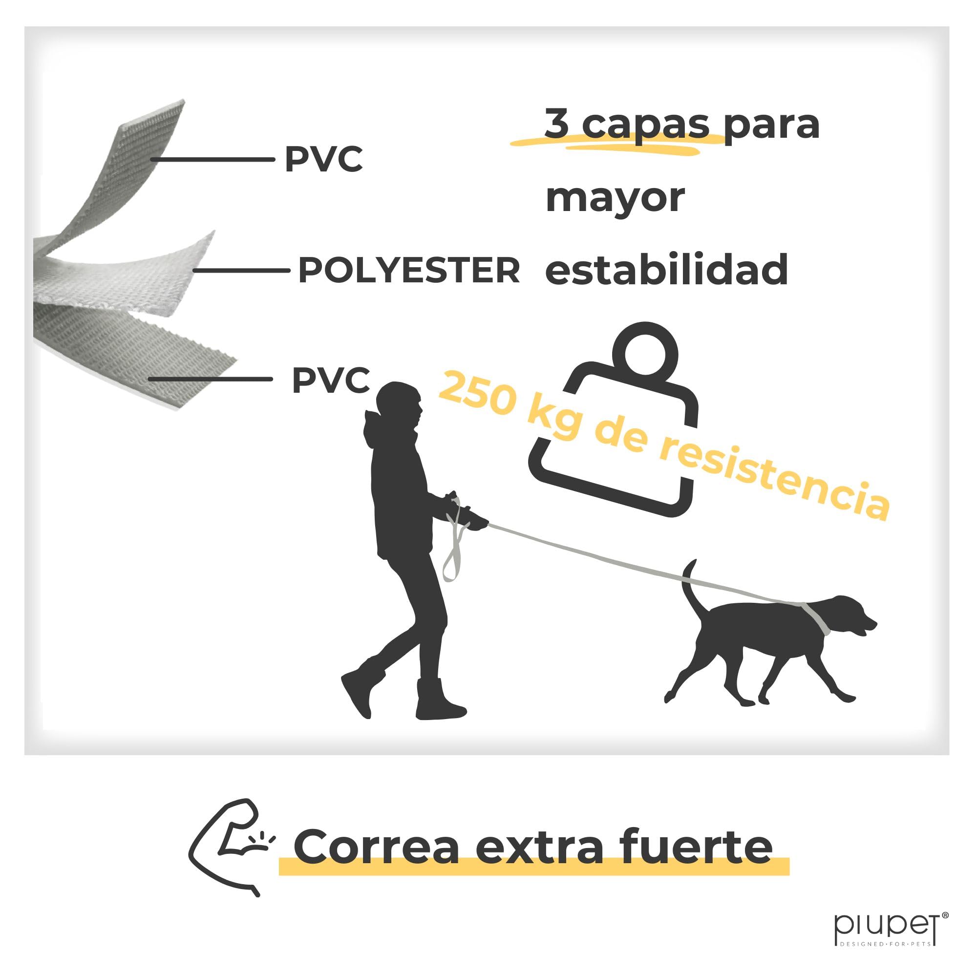 PiuPet® Correa de Adiestramiento para Perros | 5m, 10m, 20m | Repelente al Agua | Correa de Remolque | Larga | para Perros Grandes | Gris