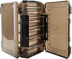 Caixa de pesca dupla face com portátil, caixa de armazenamento de isca de 10 compartimentos, estojo de acessórios para equipamentos de pesca (19,8 x 16,8 x 4,8 cm)