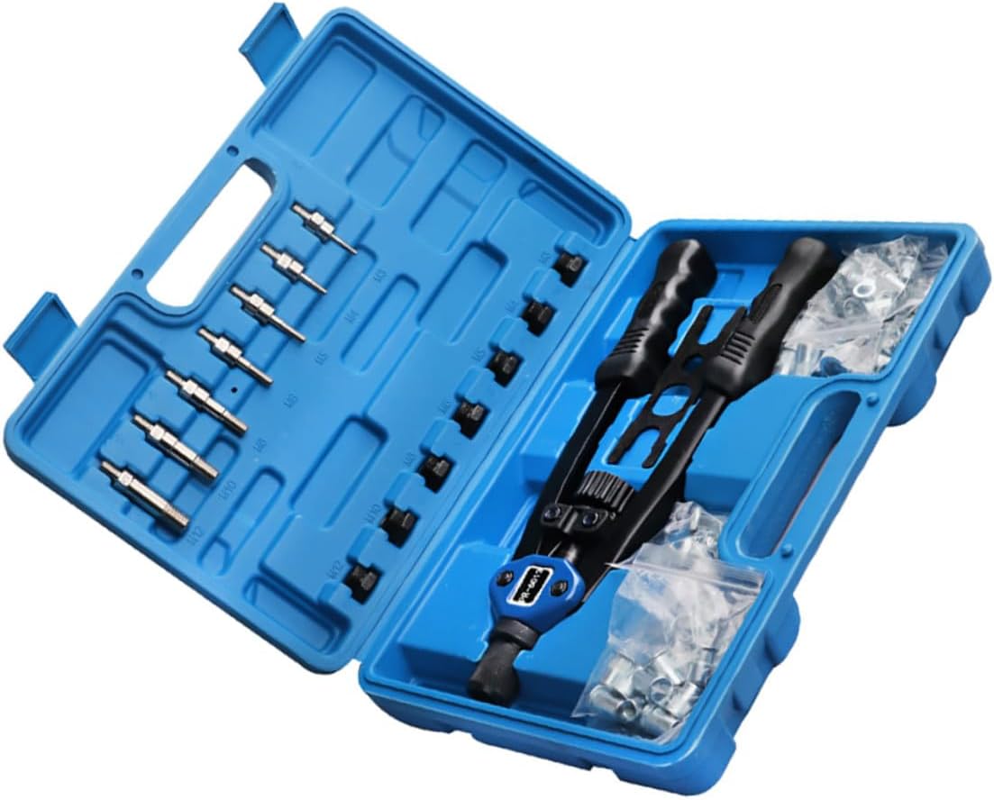 MAGICLULU 140pcs Manual Rivet Nut Tool Kit with Threaded Rivets M3-, Hand Riveting Setter Kit in Plastic Case for Automotive Repair and DIY Installation
