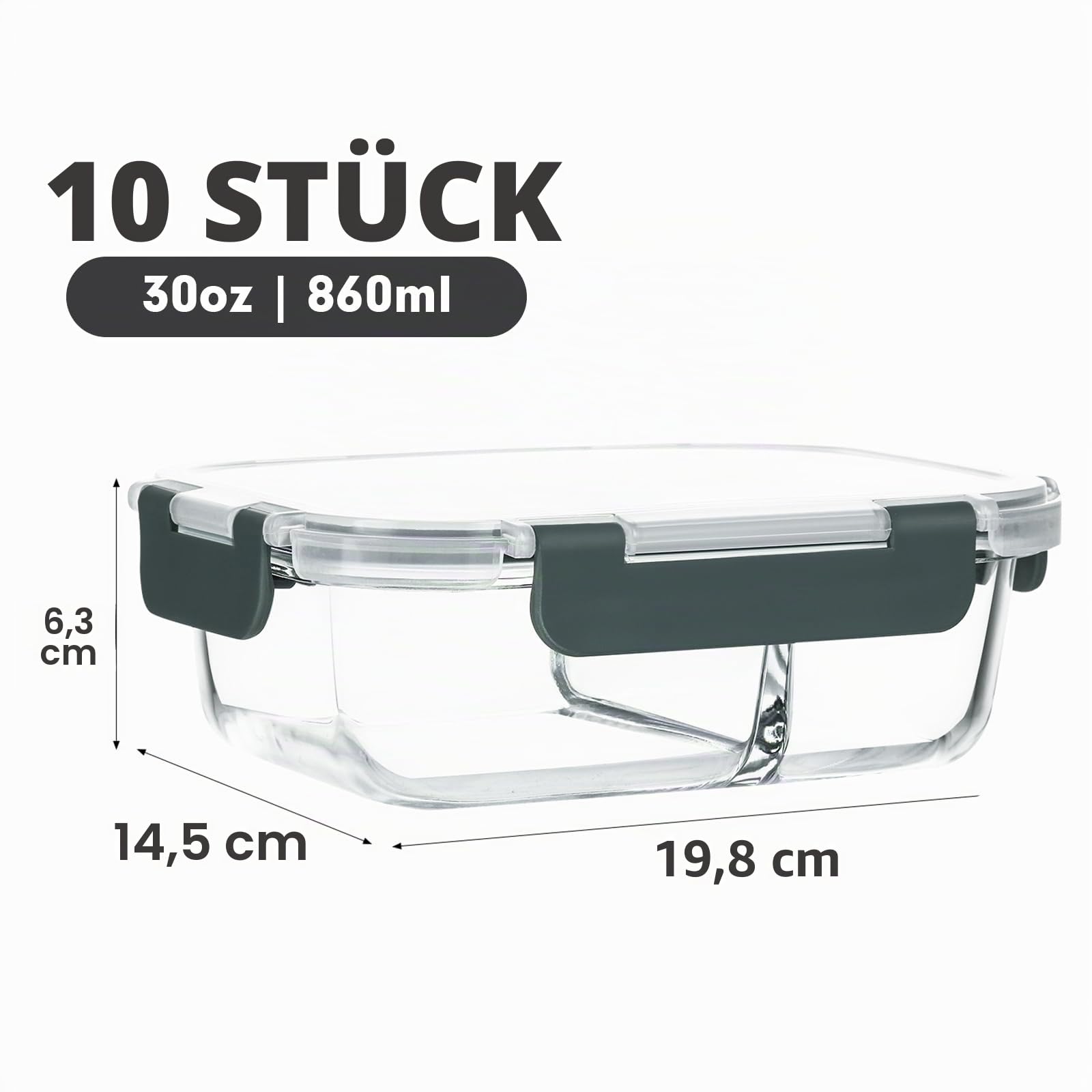 M MCIRCO Lunch-Bento-Boxen aus Glas, 2 Fächer, luftdichte Lunch-Bento-Boxen mit Deckel, Vorratsdosen aus Glas, für Mikrowelle, Backofen, Gefrierschrank und Spülmaschine, 10 Stück