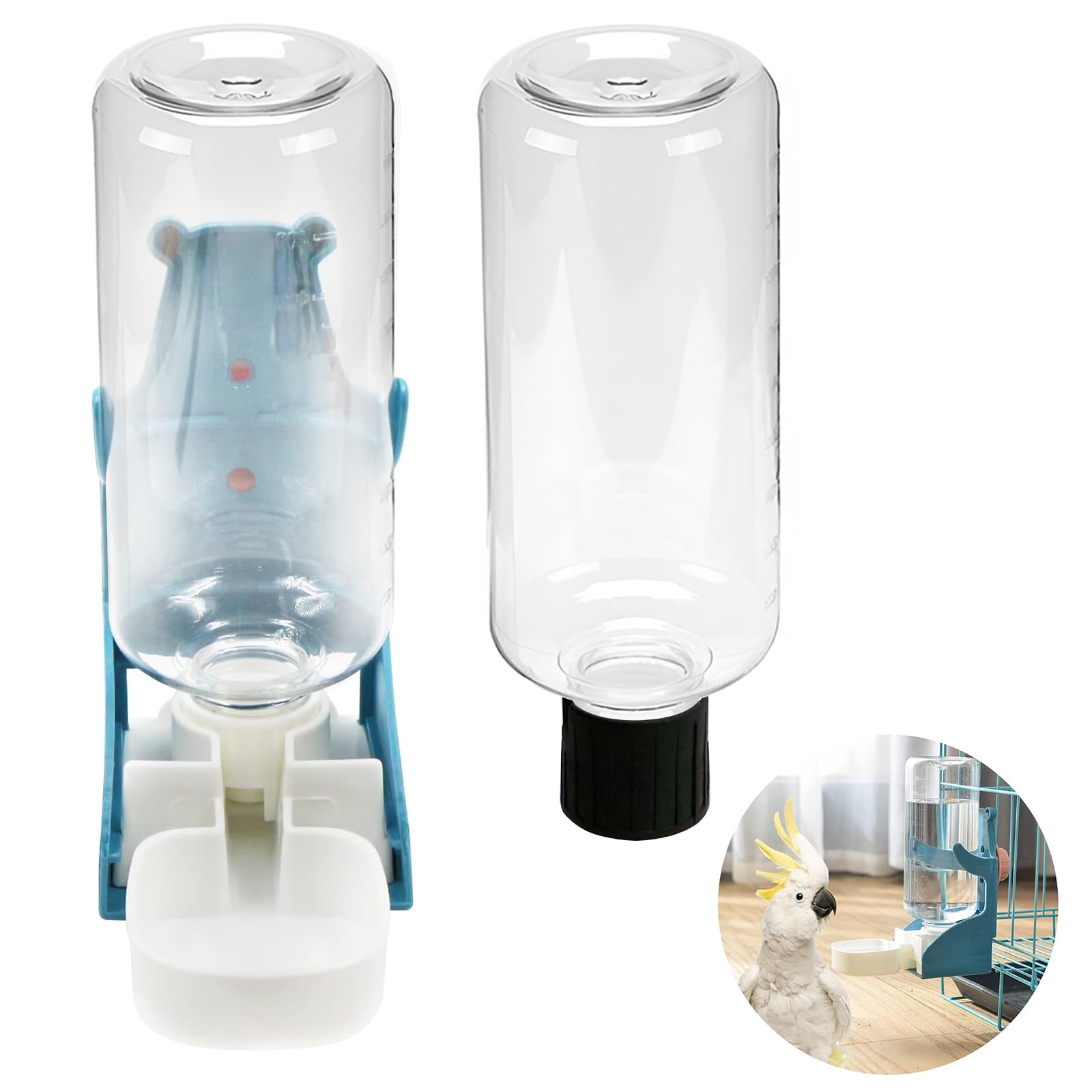 AUSYIWI Dispensador automático de Agua y comedero para pájaros en jaulas, periquitos y Loros(Botella de Agua*2,por Botella de 500 ml)