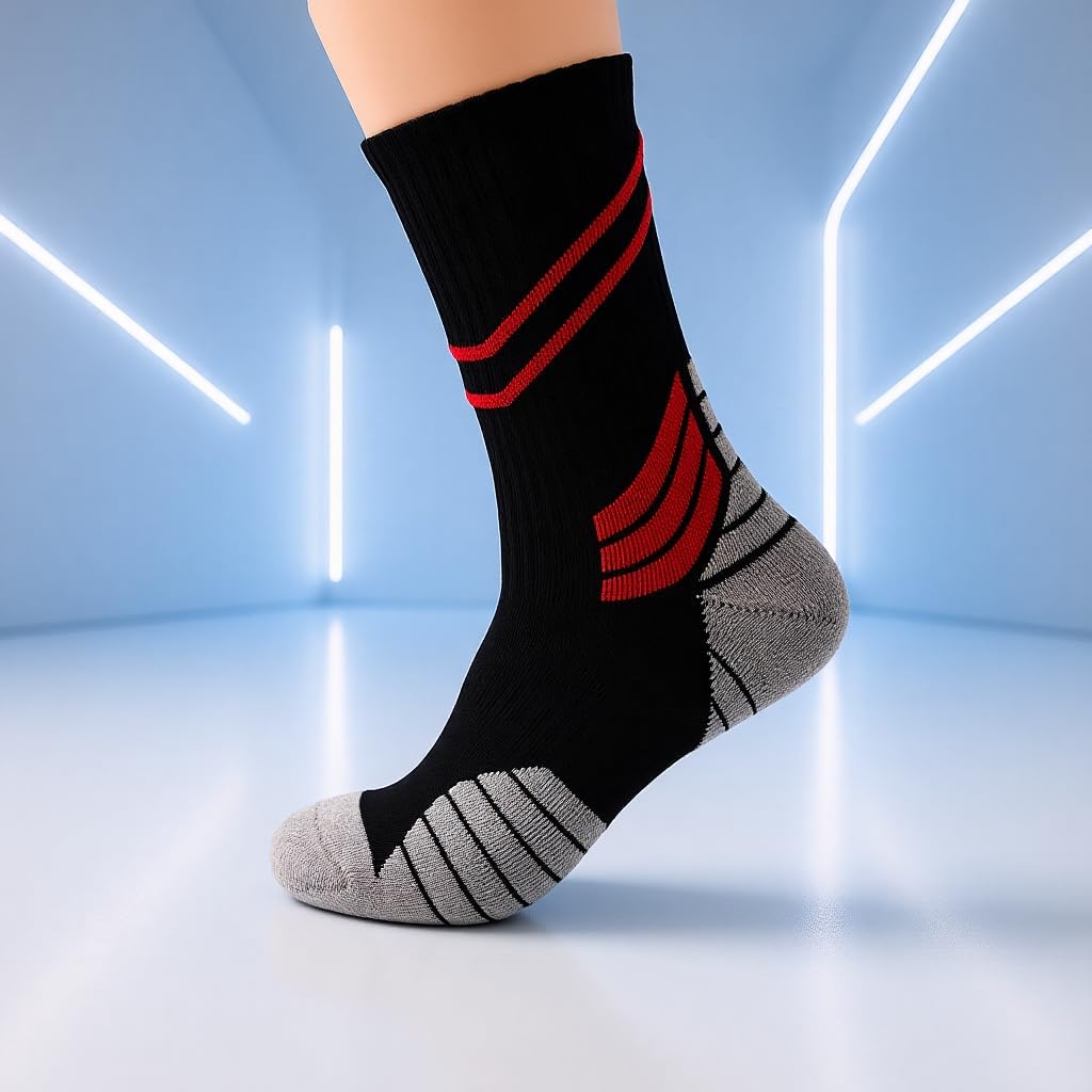 Men's 5 Pairs Mid-Crew Basketball Socks (Athletic Socks) – Polyester & Spandex, High Elastic, Breathable, Thickened Cushion, Non-Slip, Ankle Support, Moisture Wicking, Training Socks (Size 7-14) - Image 3