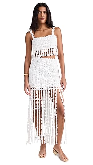 Saylor Women's Elie Fringe Midi Skirt Set, White, XS at