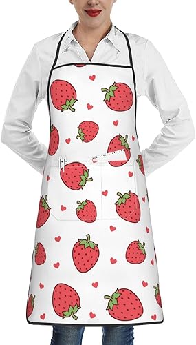 GLOVET Strawberry Red Fruits Cooking Aprons For Women With Pockets Funny Apron Women, Waterproof Cute Apron For Bbq Pottery Cooking Kitchen Chef disponible en Yaxa Colombia