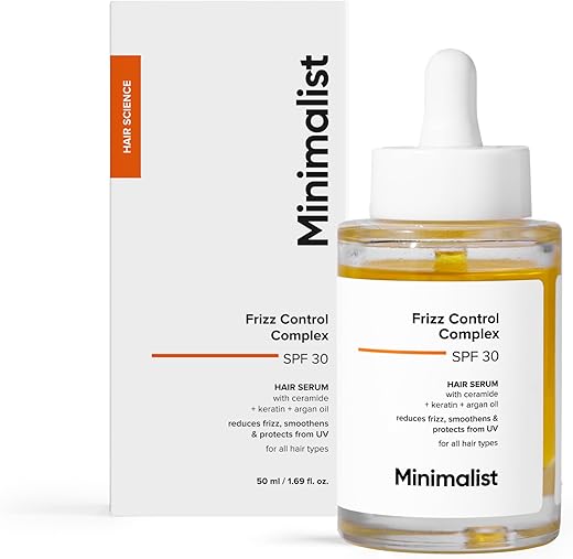 Minimalist SPF 30 Hair Serum For Frizz Control With Keratin & Argan Oil | Heat Protection Serum, Smoothens & Protects From UV | Lightweight &…