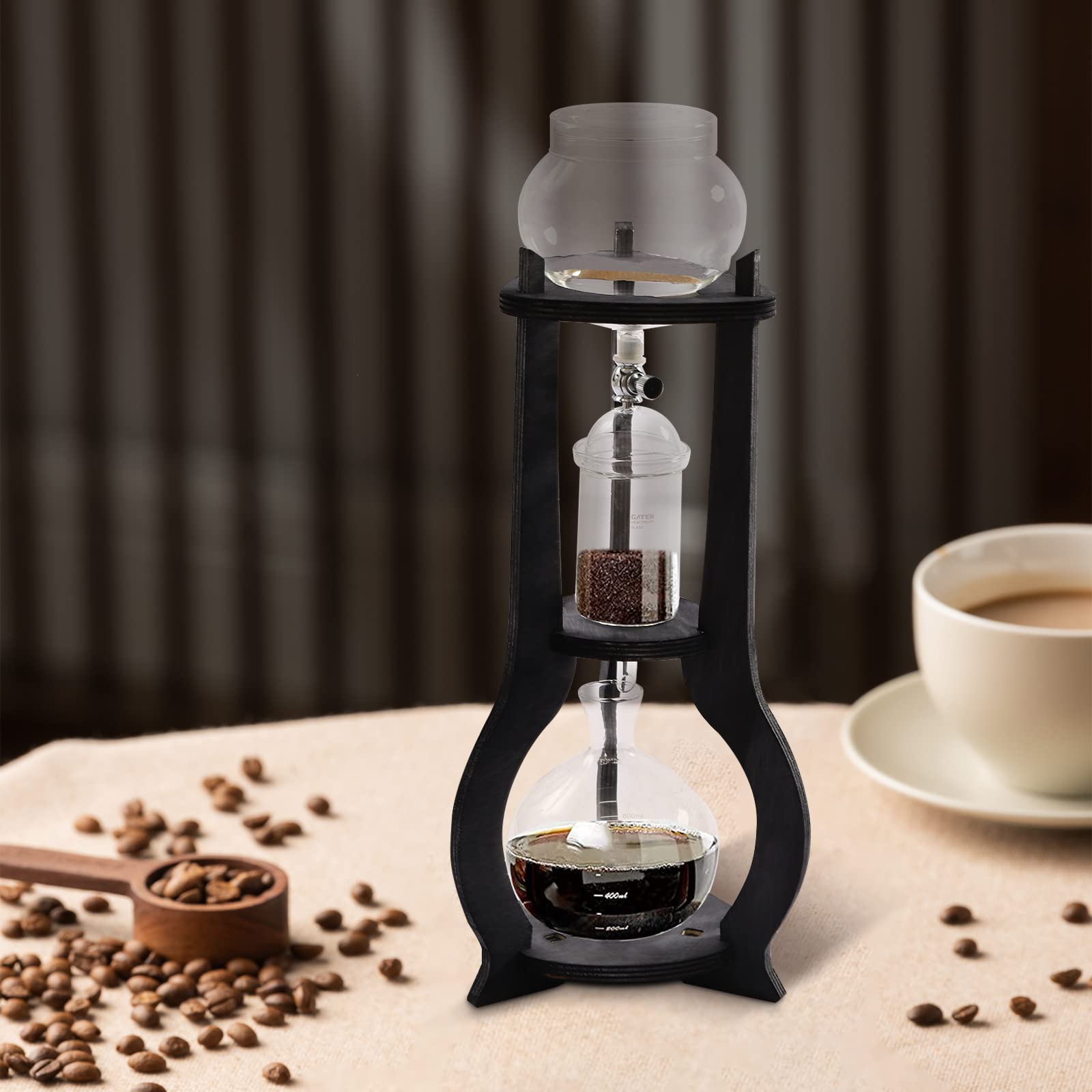 LUOSHALIYA Iced Coffee Cold Brew Drip Tower 600ML/20.29OZ Capacity Sharing Pot Cold Brew Coffee Maker 6 to 8 Cups, Ice Coffee Machine for Home Coffee Shops Offices(Grey)