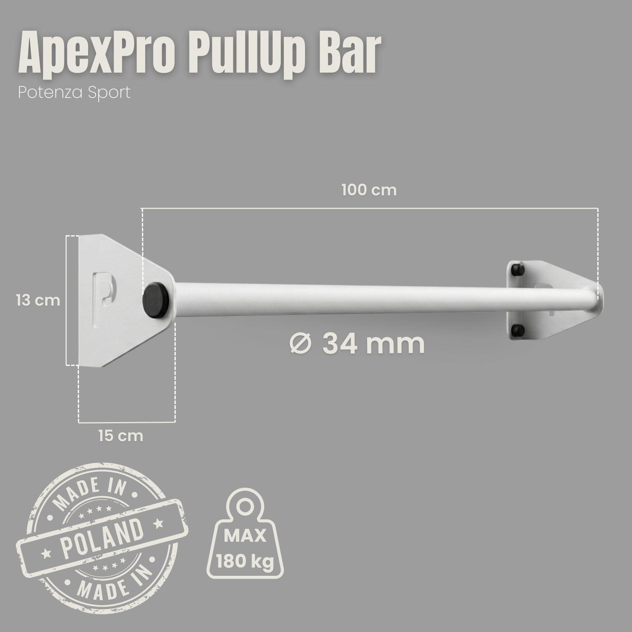 POTENZA Barra per trazioni a muro | ApexPro PullUp Bar | barra in acciaio | fino a 180 kg | Prodotto in UE