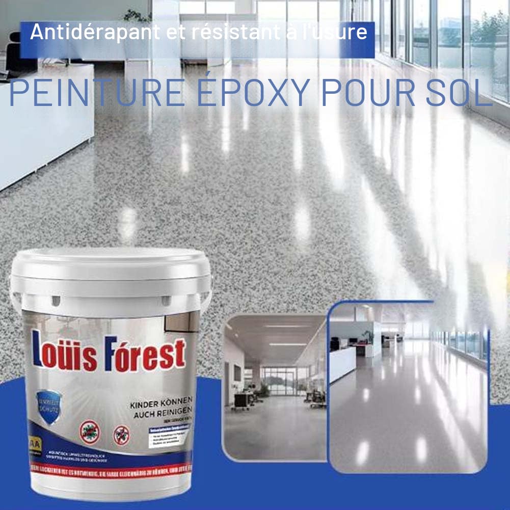 Louis Forest Peinture de sol époxy Resine Sol Exterieur, revêtement de sol époxy effet marbre brillant, imperméable et antidérapant, sûr et respectueux de l'environnement (Gris sésame)