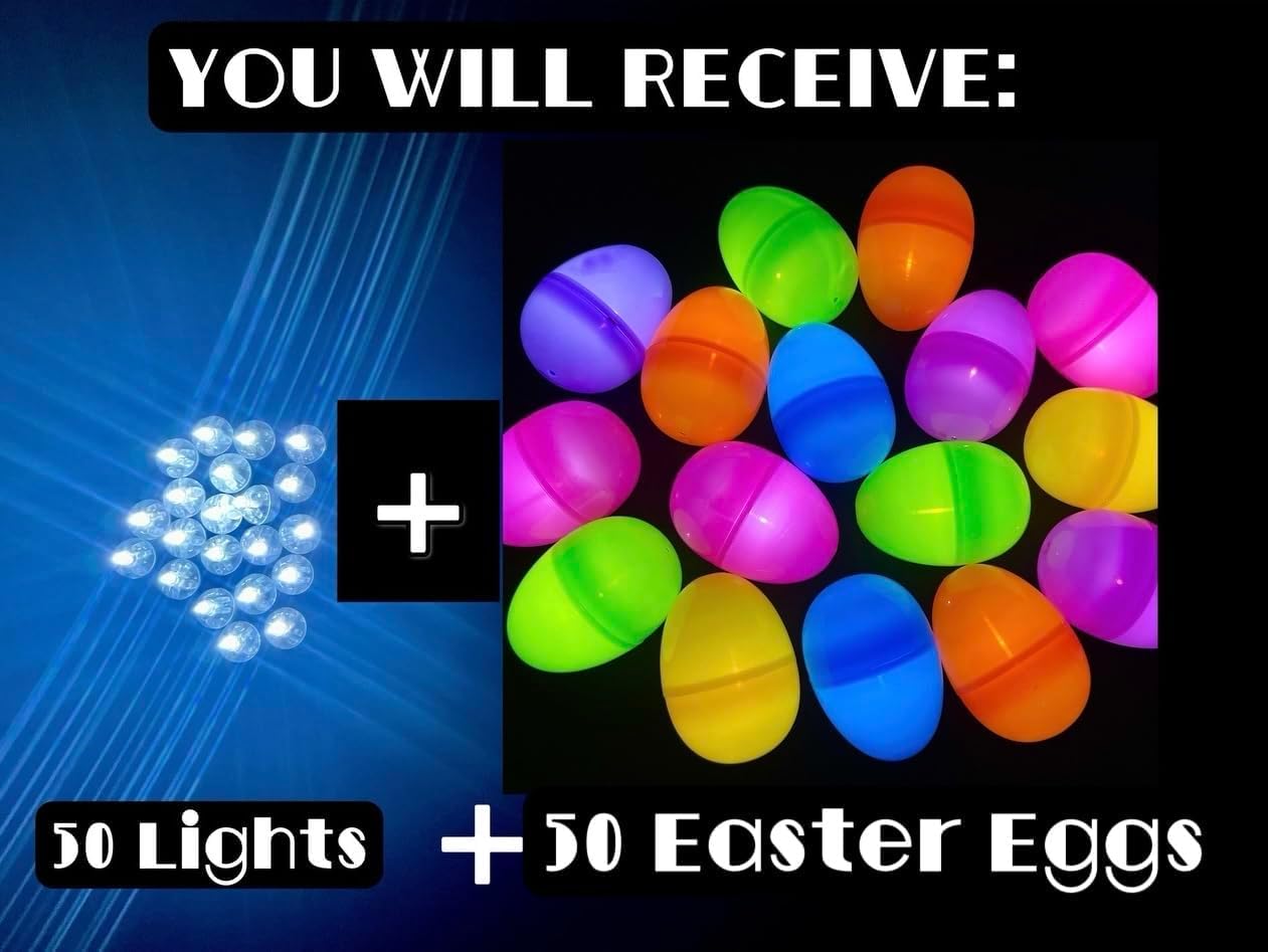 GiftExpress 150 Pcs Plastic Glow in the Dark Easter Eggs Non Electronic & 150 Mini Flashing Light Balls Standalone, Preinstalled Batteries – Two Separate Accessories for Glow Easter Egg Hunt