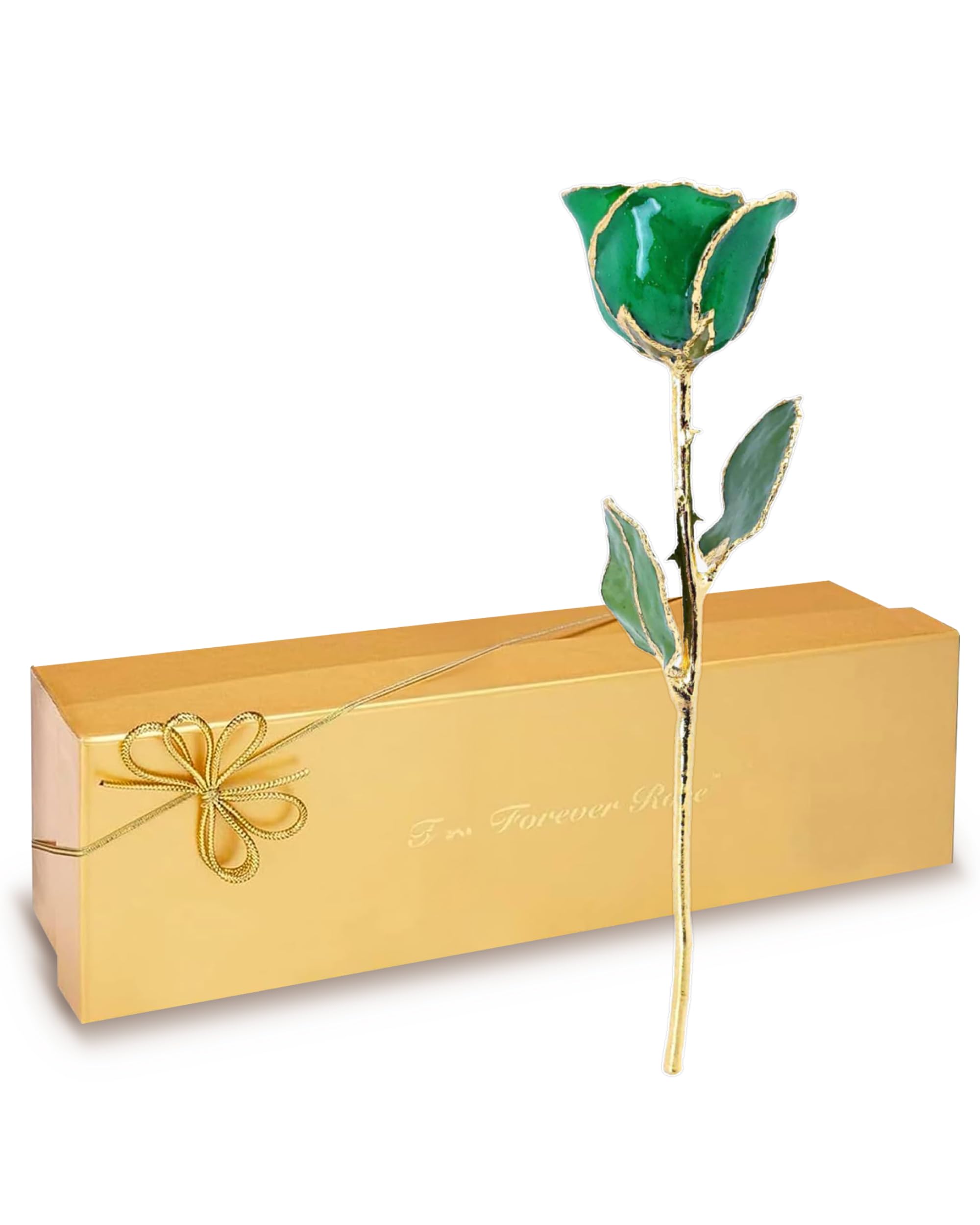 The Forever Rose May Emerald Forever Rose 24K Limited Edition Gold Dipped Emerald Rose, The May Birthstone, A Unique & Everlasting Real Green Rose Hand Dipped In 24K Gold, 11” To 12”
