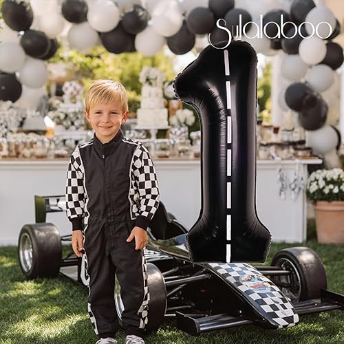 Miniatura 3 de Coche de carreras de 40 pulgadas, color negro, 1 globo con número grande de helio, pista de carreras de helio, 0-9, gigante, digital, 1 lámina de