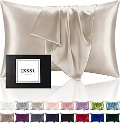 INSSL Fronha de seda para mulheres, fronha de seda de amoreira para cabelo e pele e fique confortável e respirável durante o sono (padrão, castanho-acinzentado)