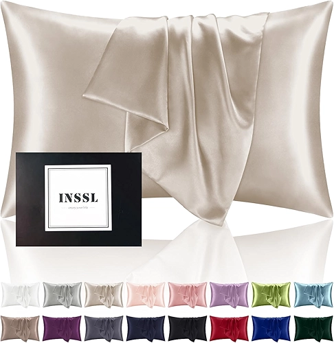 INSSL Fronha de seda para mulheres, fronha de seda de amoreira para cabelo e pele e fique confortável e respirável durante o sono (padrão, castanho-acinzentado)