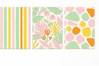 DV DESIGN 3 carteles abstractos de colores A3 – Hojas de hojas pastel rosa verde amarillo arte trío de impresiones retrato cartel regalo