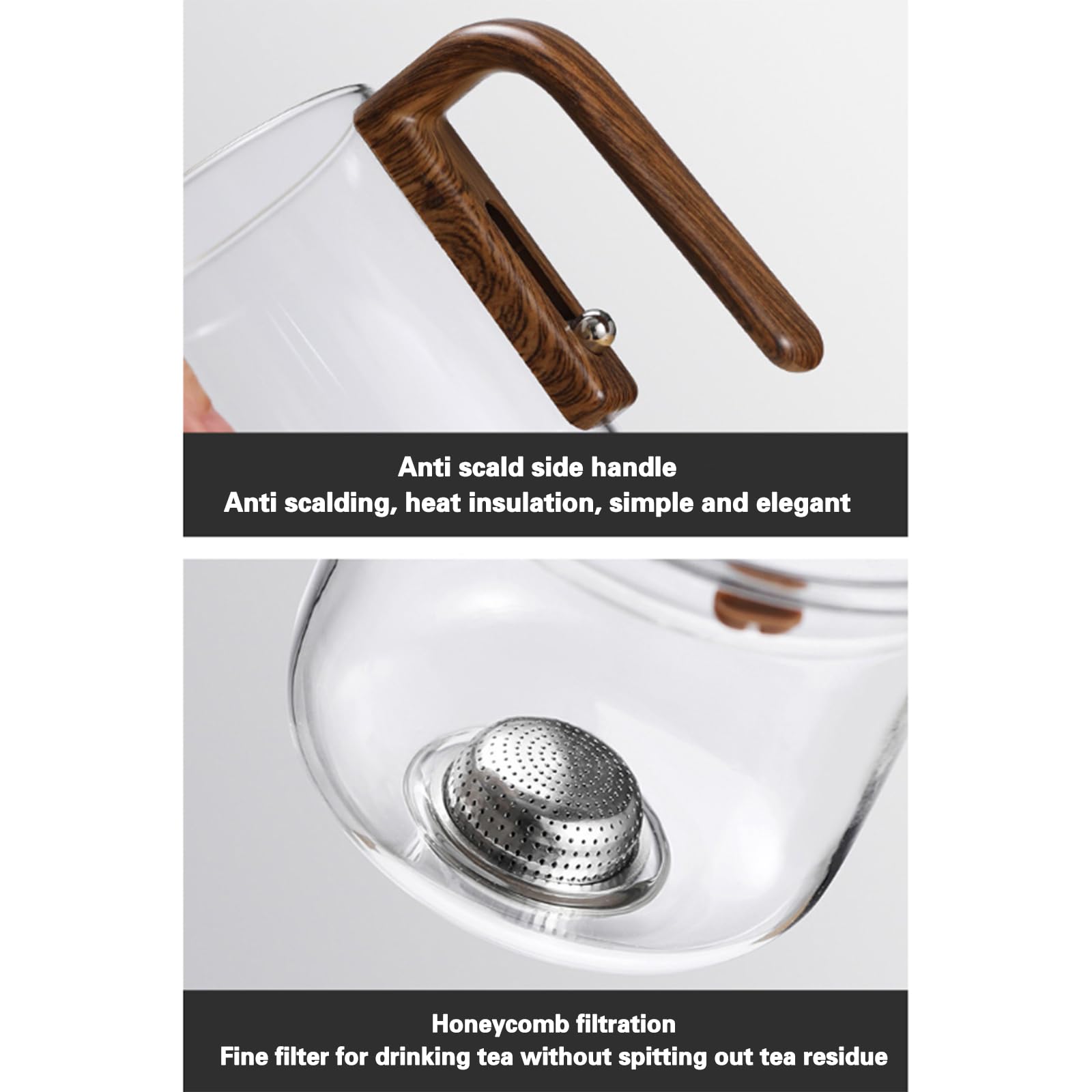Magische Teekanne mit Sieb, Magische Hexerei Verzauberte Teekanne aus Glas mit langem Auslauf, Wassertrennung Borosilikatglas Teekanne, magnetische Hexerei Teekanne für losen Tee,Clear,800ml