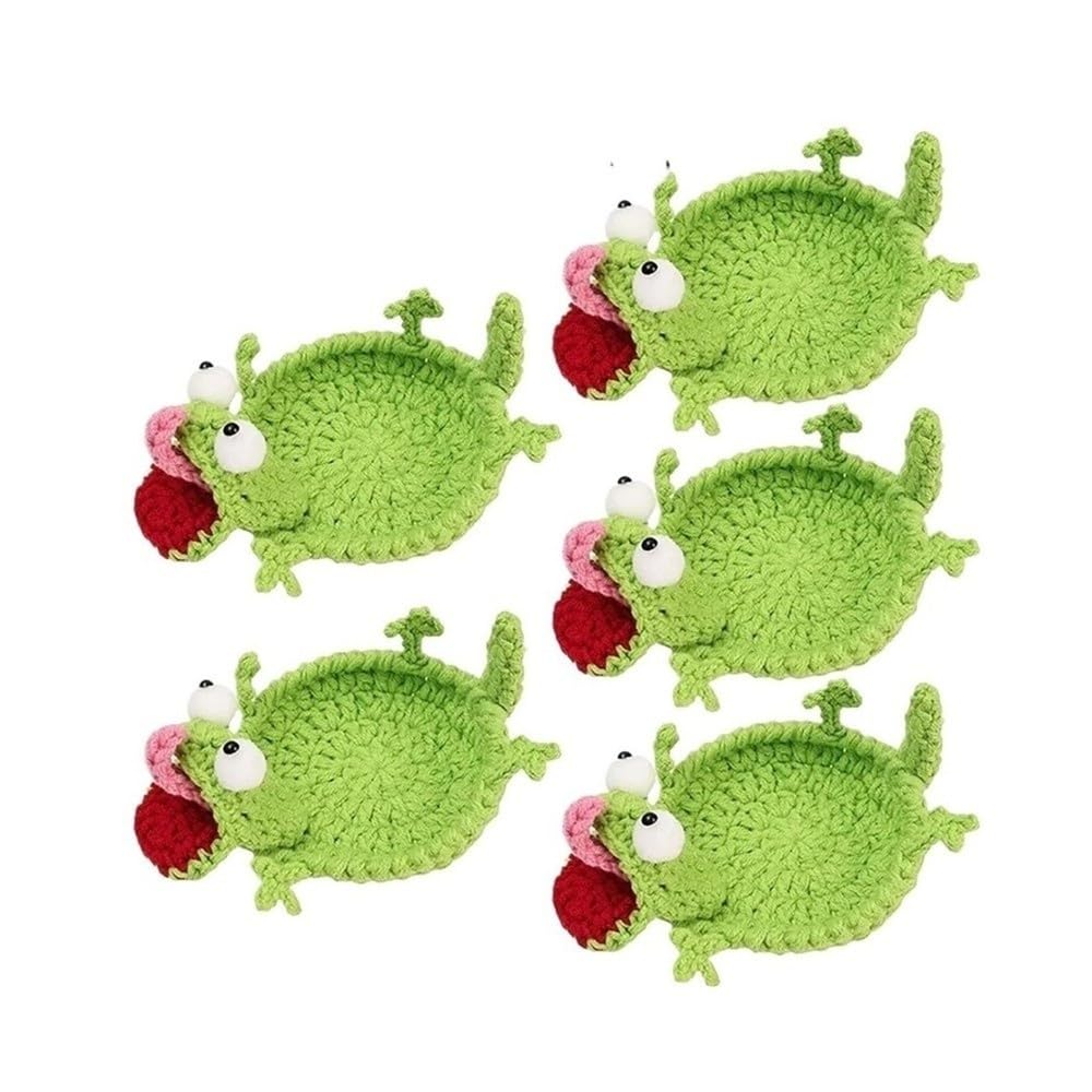 Ensemble de Dessous de Verre en Forme de lézard au Crochet – Décoration de Bureau Amusante for la Maison et Le Bureau(Green -5PCS)