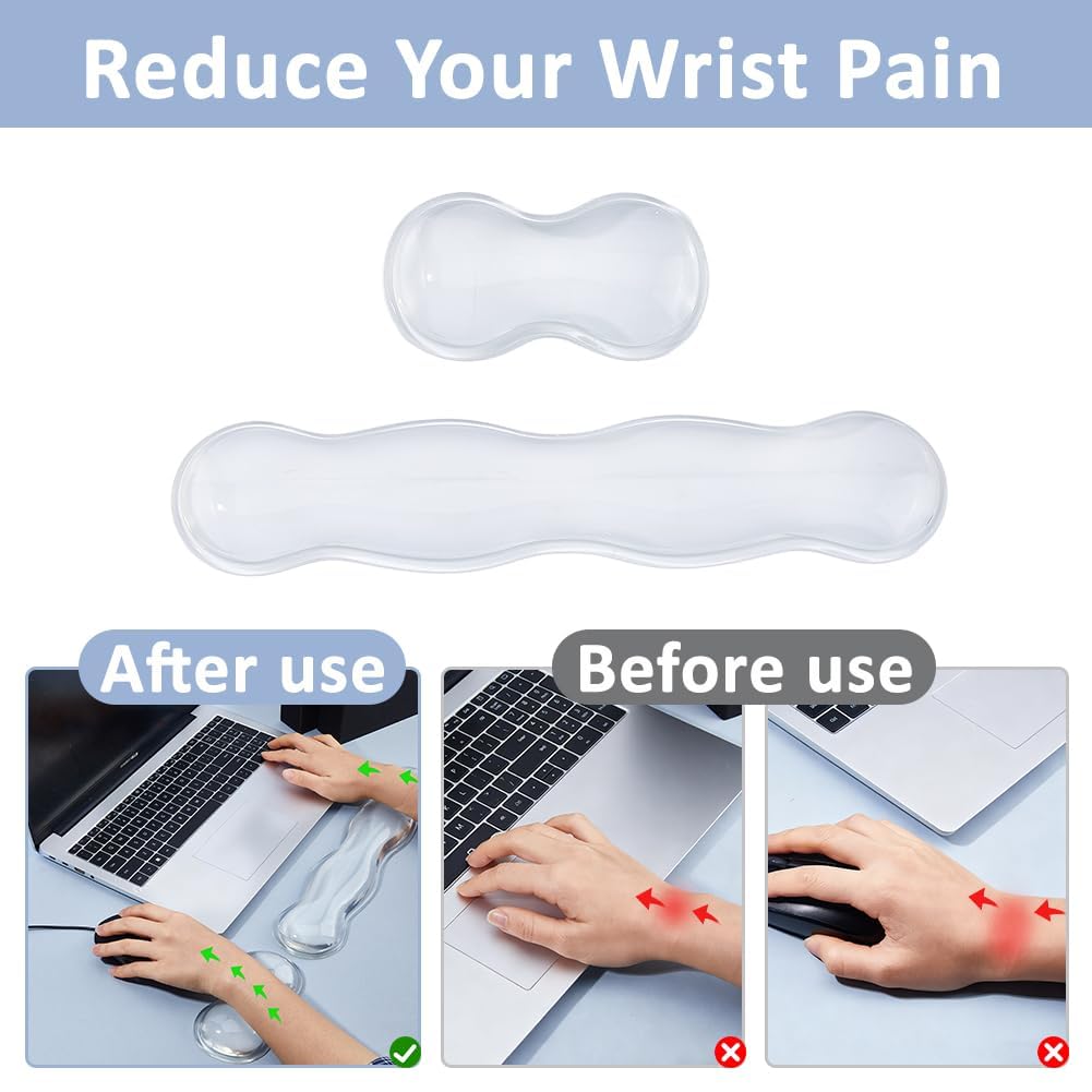 SUPERFINDINGS Juego de reposamuñecas ergonómico para mouse y teclado, soporte para muñeca para teclado y mouse, alivio del dolor, transparente