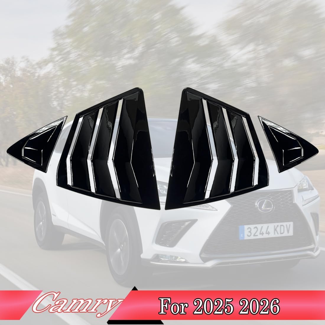 2Pcs Side Vent Window Louvers for Toyota Camry 2025 2026, ABS Print Sport Window Decorative Covers, Exterior Trim Accessories - Bright Black