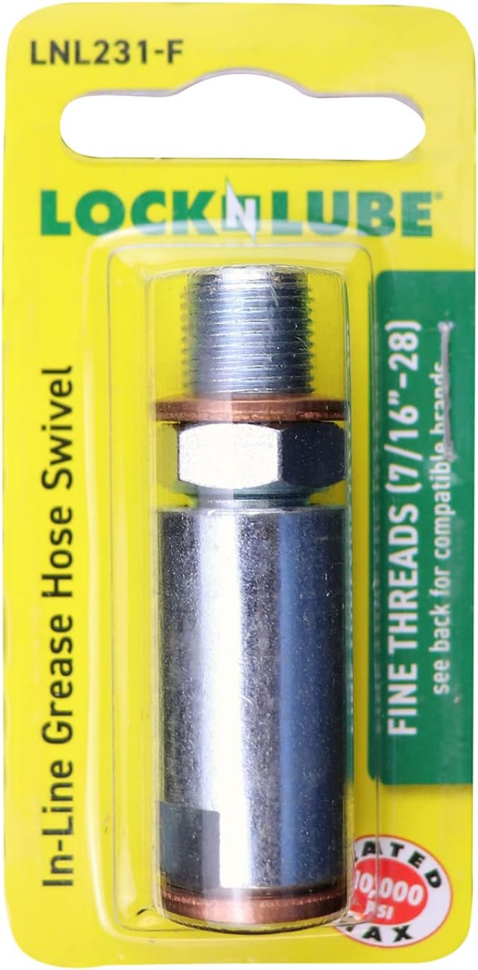 LockNLube Grease Gun Hose Swivel - Fine Threads (7/16”–28) For Dewalt And Lincoln battery grease guns (Pack of 2)