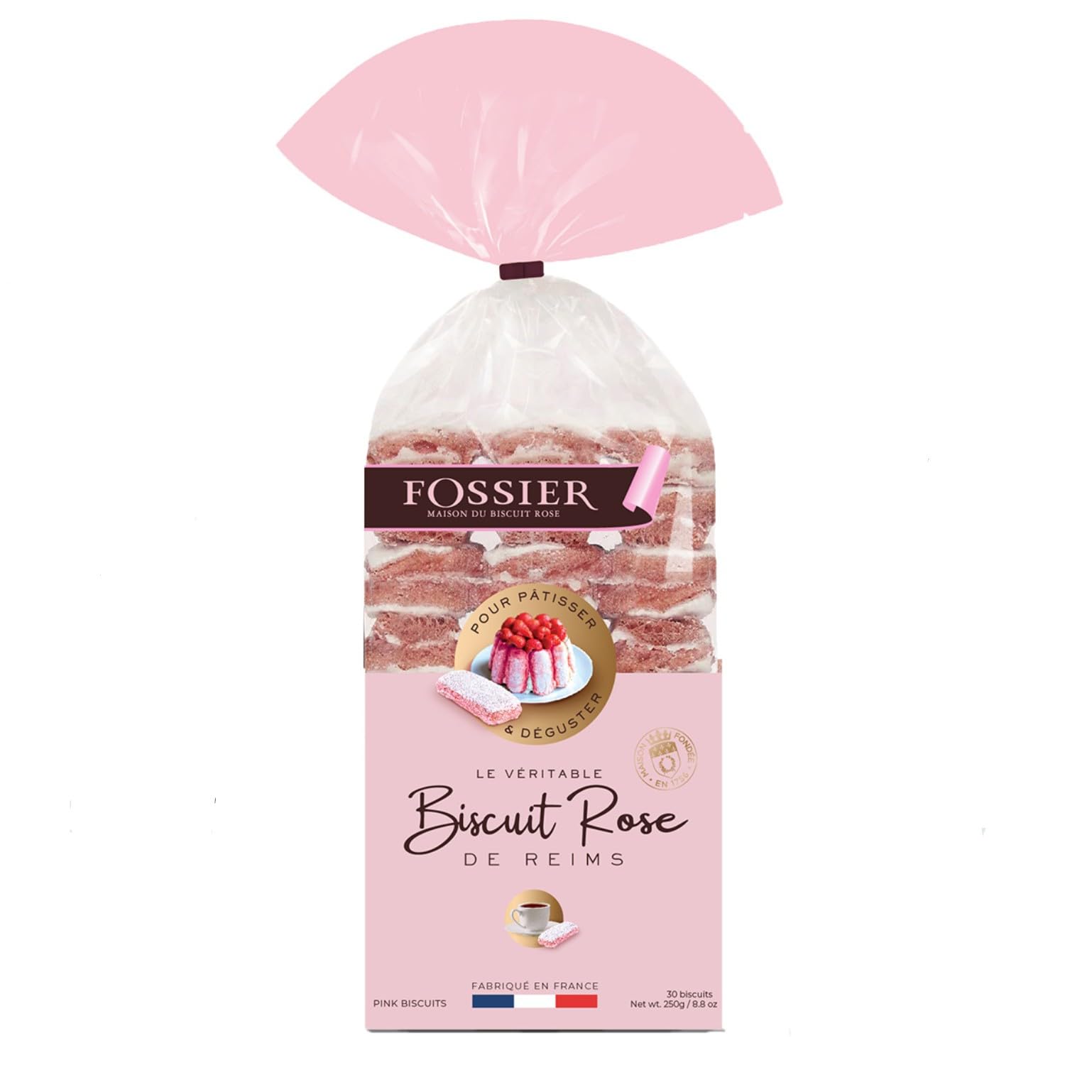 FOSSIER Biscuit Rose zarte rosafarbene Löffelbisquits Feingebäck französische Spezialität Frankreich inkl. FeinWert E-Book (6 x 250g)