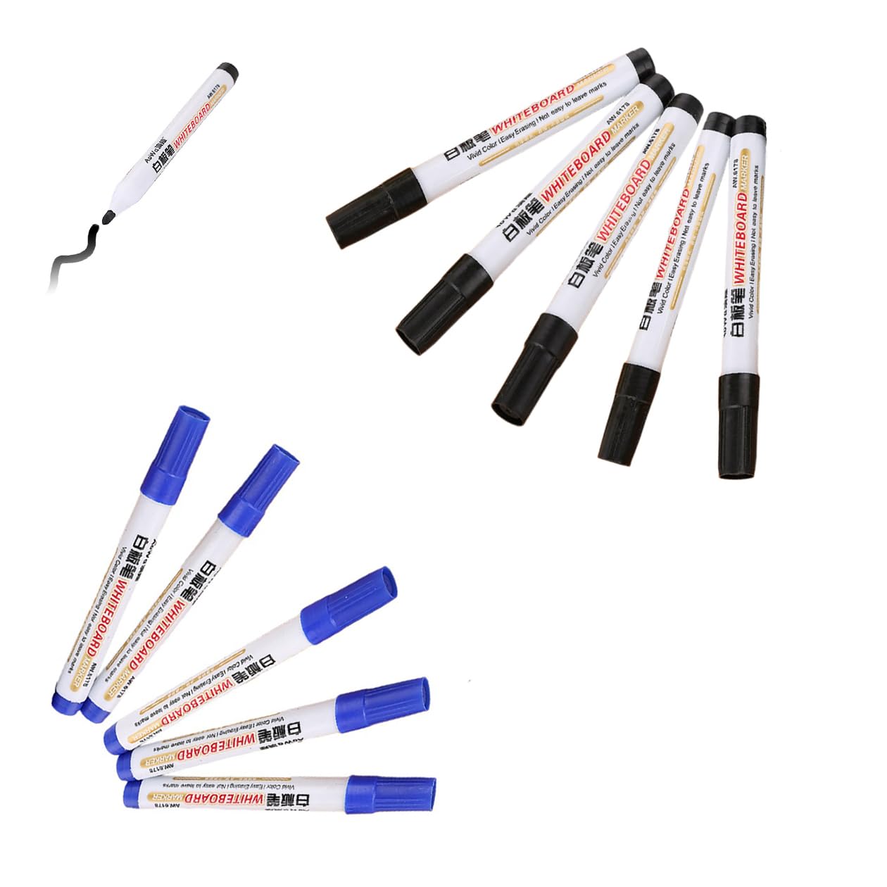 GZBABY 10 Pcs Marker Pen Bullet Tip Whiteboard Marker for Home, School and Office (Black, Blue)