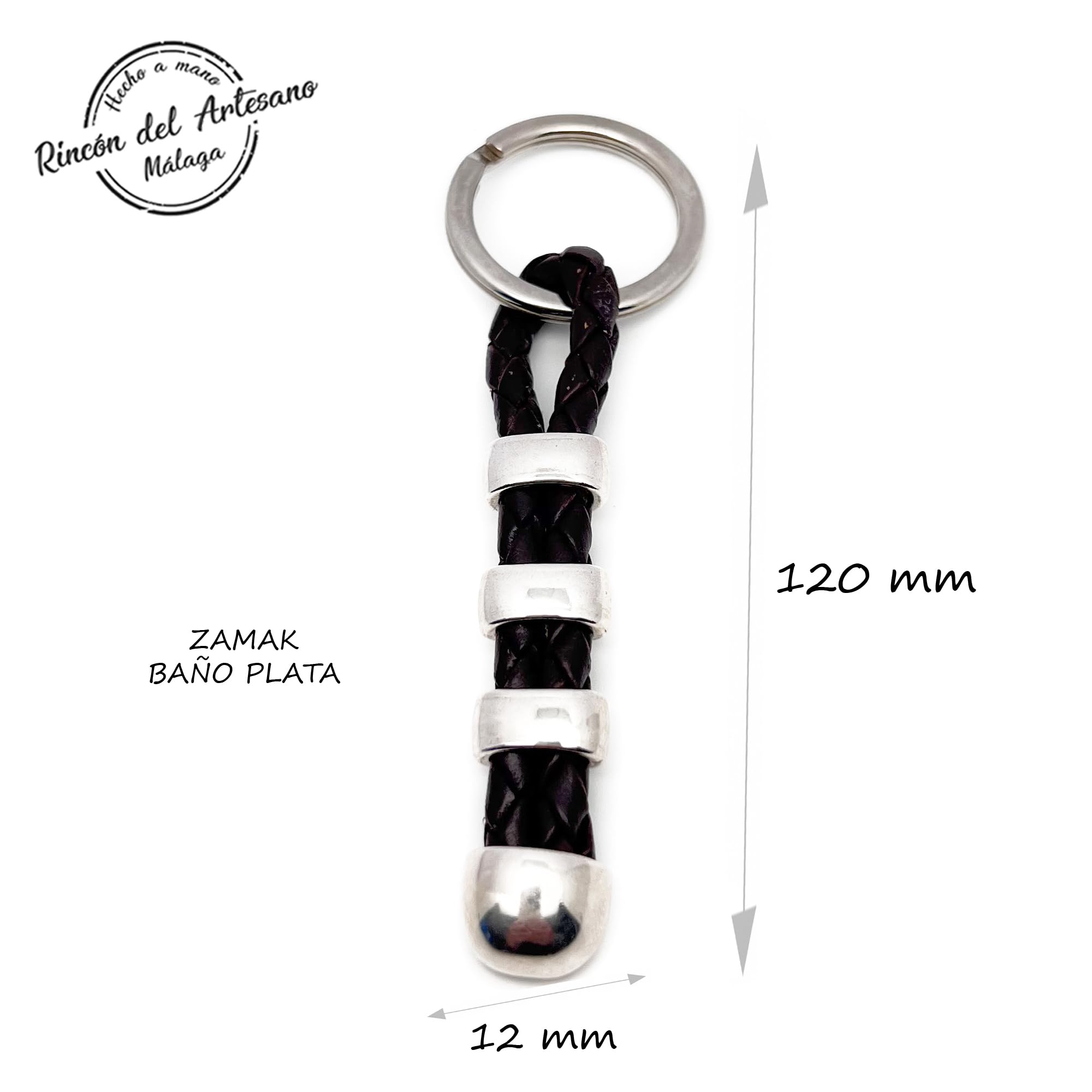 Llavero Personalizado con Nombres. Fabricado en Zamak Baño Plata y Cuero Español. Regalo día del padre. Llavero Hombre. Llavero Mujer. Modelo Terminal