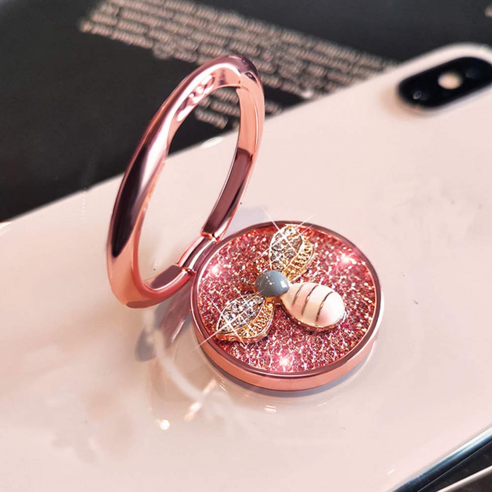 GSRYPC Fashion bee Pattern Cell Phone 360° Rotating Ring Stand Holder, Bling Diamond Finger Kickstand Back Stand Hand Grip Compatible with iPhone 12,