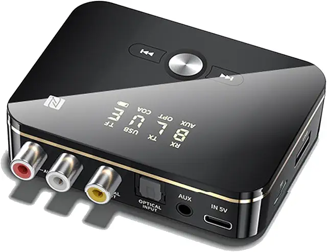 Imagen relacionada con Transmisor Y Receptor Bluetooth 5.0, Adaptador de Audio NFC de Baja Latencia, Tarjeta AUX/RCA/óptica/coaxial/USB/TF de 3,5 Mm, para Altavoz, Amplificadores, Etc.