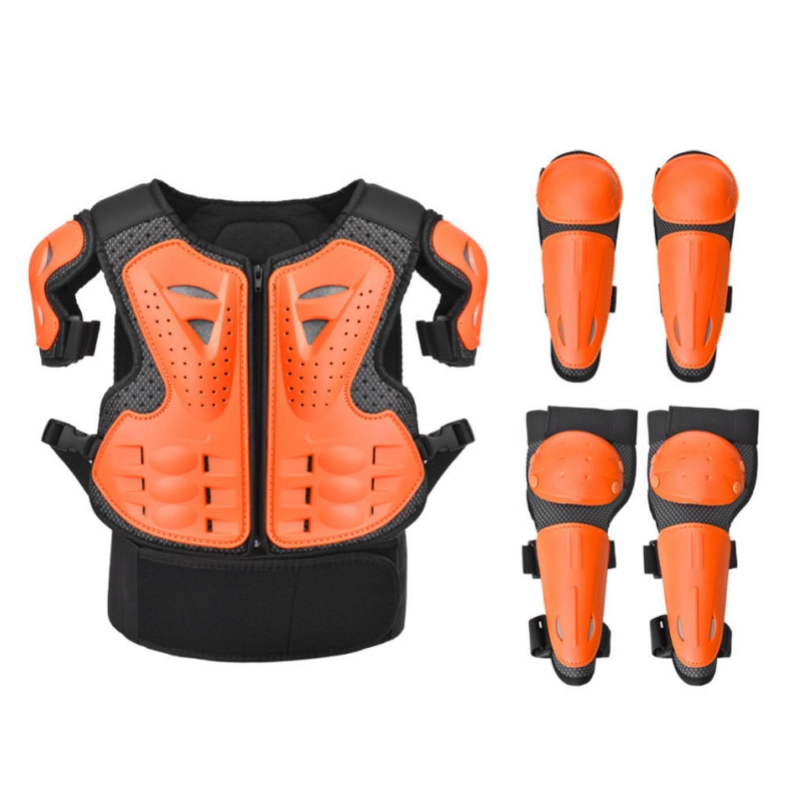 rockible 5 Pièces Enfant Protection Armure Lot Gilet Coudières Genouillères Coque Résistante PE Mousse Amortissante Doublure Souple Réglage Rapide Convient au , Orange