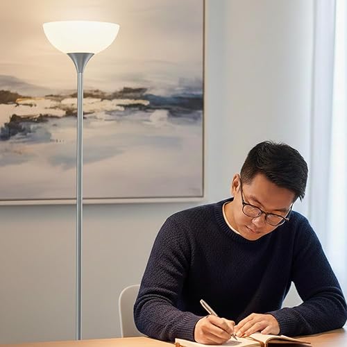 Miniatura 3 de Brightech Lámpara de pie LED regulable Sky Dom, lámpara de pie Torchiere para sala de estar, dormitorio y oficina, lámpara de pie alta para leer,