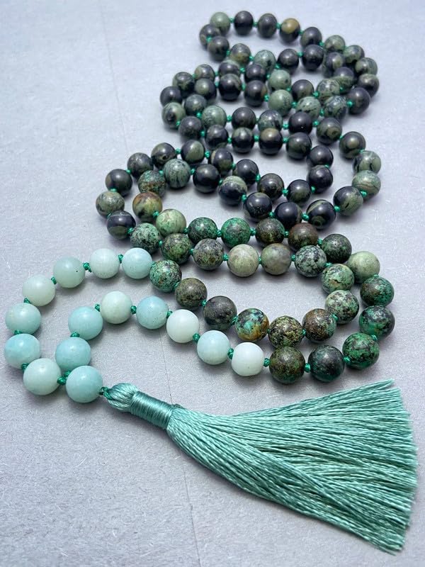 Collier Mala de protection spirituelle en Amazonite AAA