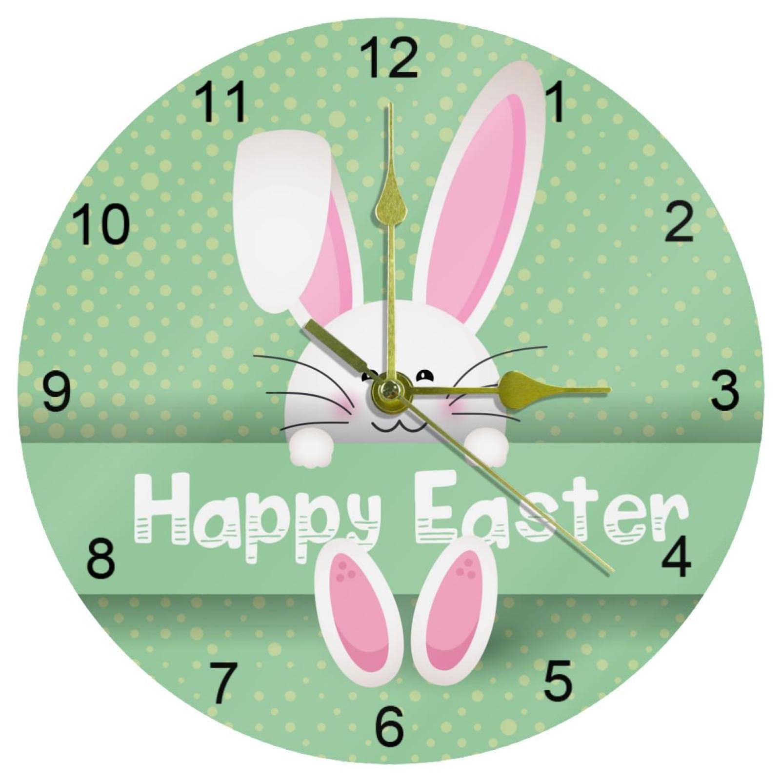 Horloge murale lapin de Pâques ronde de 25 cm avec chiffres arabes pour cuisine
