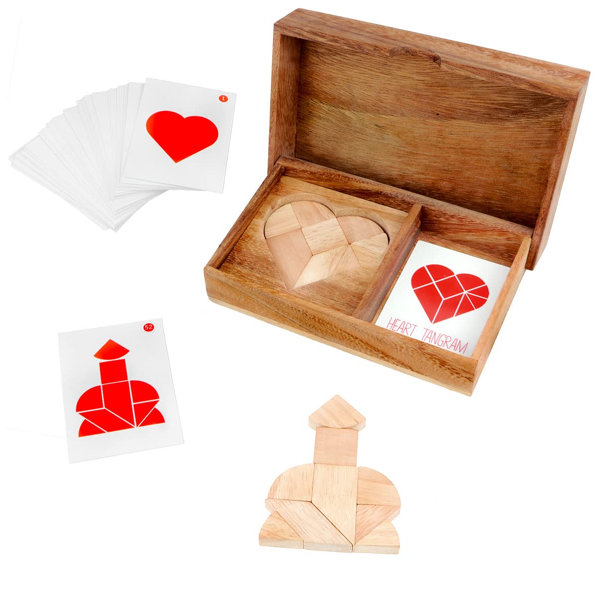 Logica Games Art. Double Heart Tangram - 42 Puzzles and 1 - Wooden