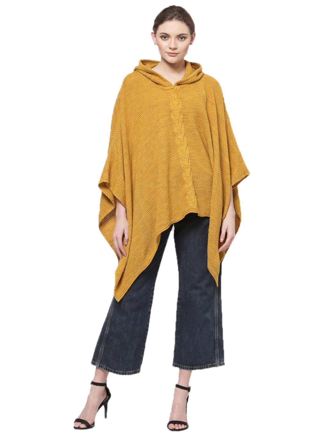 513 Women Girls Acrylic Winter Wear Solid Knitted Open Front Poncho Shrug,Yellow-picture-48