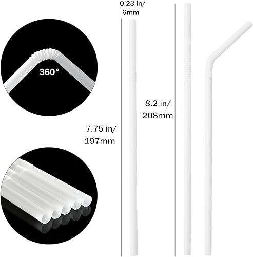 Miniatura 2 de ALINK Paquete de 500 pajitas flexibles para beber, pajitas flexibles desechables de plástico, 7.75 x 0.23 pulgadas, color blanco
