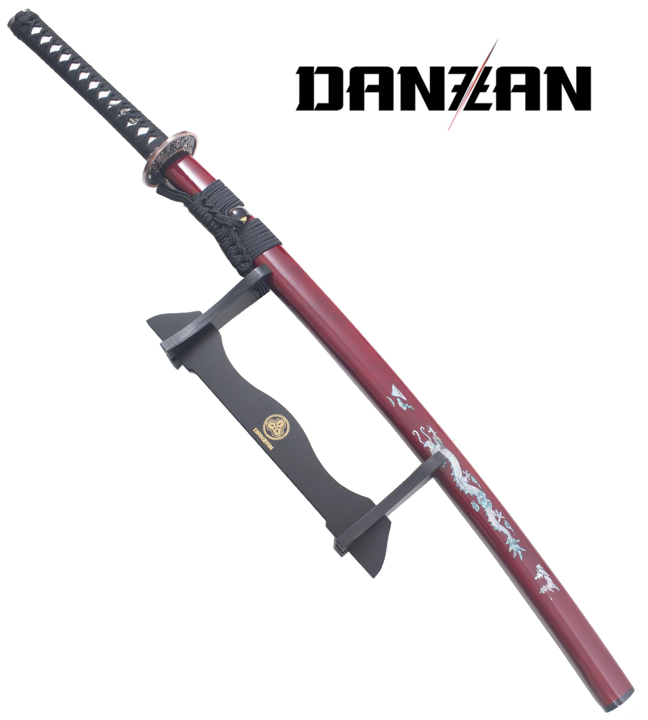 Danzan Katana en Bois Lame en Bois Katana Dragon Rouge Epee Japonais Sabre Katana Samourai - Lame Bois Noire