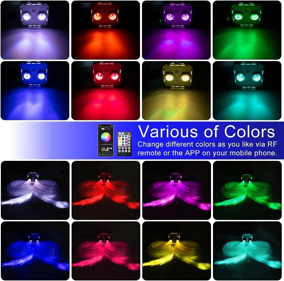 Miniatura 5 de AMKI Alto brillo doble cabeza 32 W Twinkle 1800 piezas de fibra óptica Starlight Headliner Kits 0.03 pulgadas 16.4 pies cable RGBW activado por