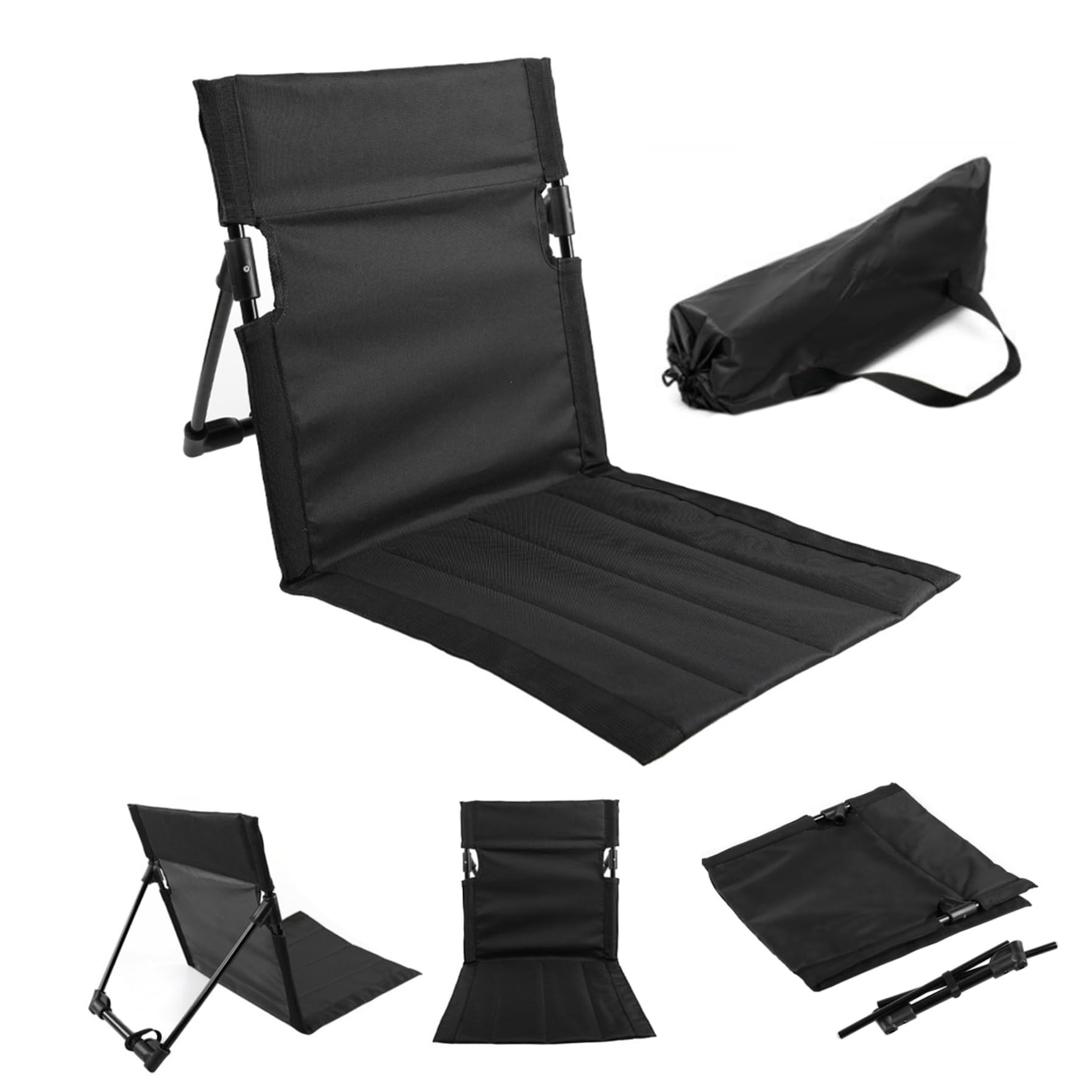 Tapis de plage de sun lounger pliable en une étape dossier inclinable noir avec sac léger