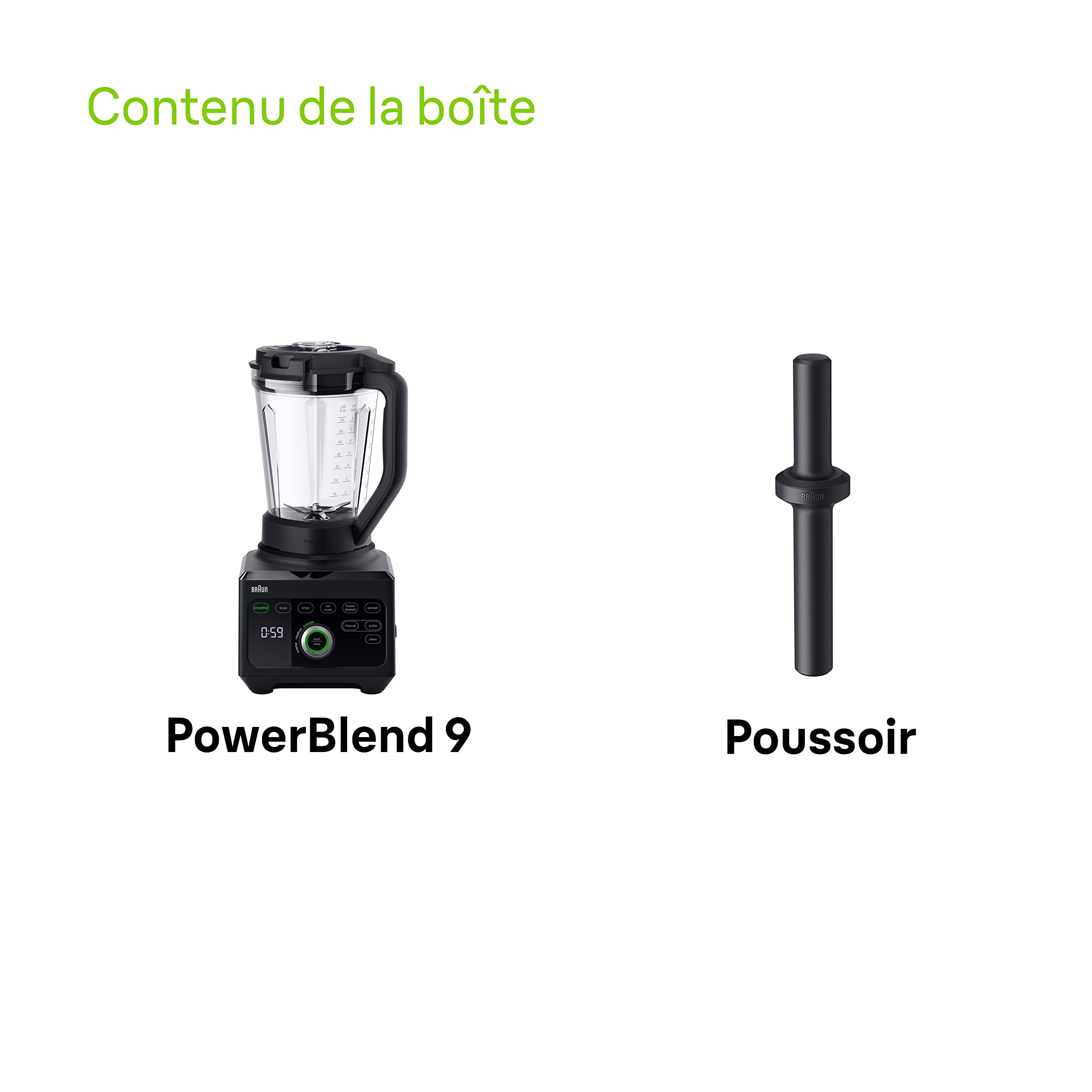 Braun Blender Triforce Power Blender JB 9040 avec carafe triple angle, 10 réglages de vitesse manuels, moteur de 1600 W, facile à nettoyer, noir