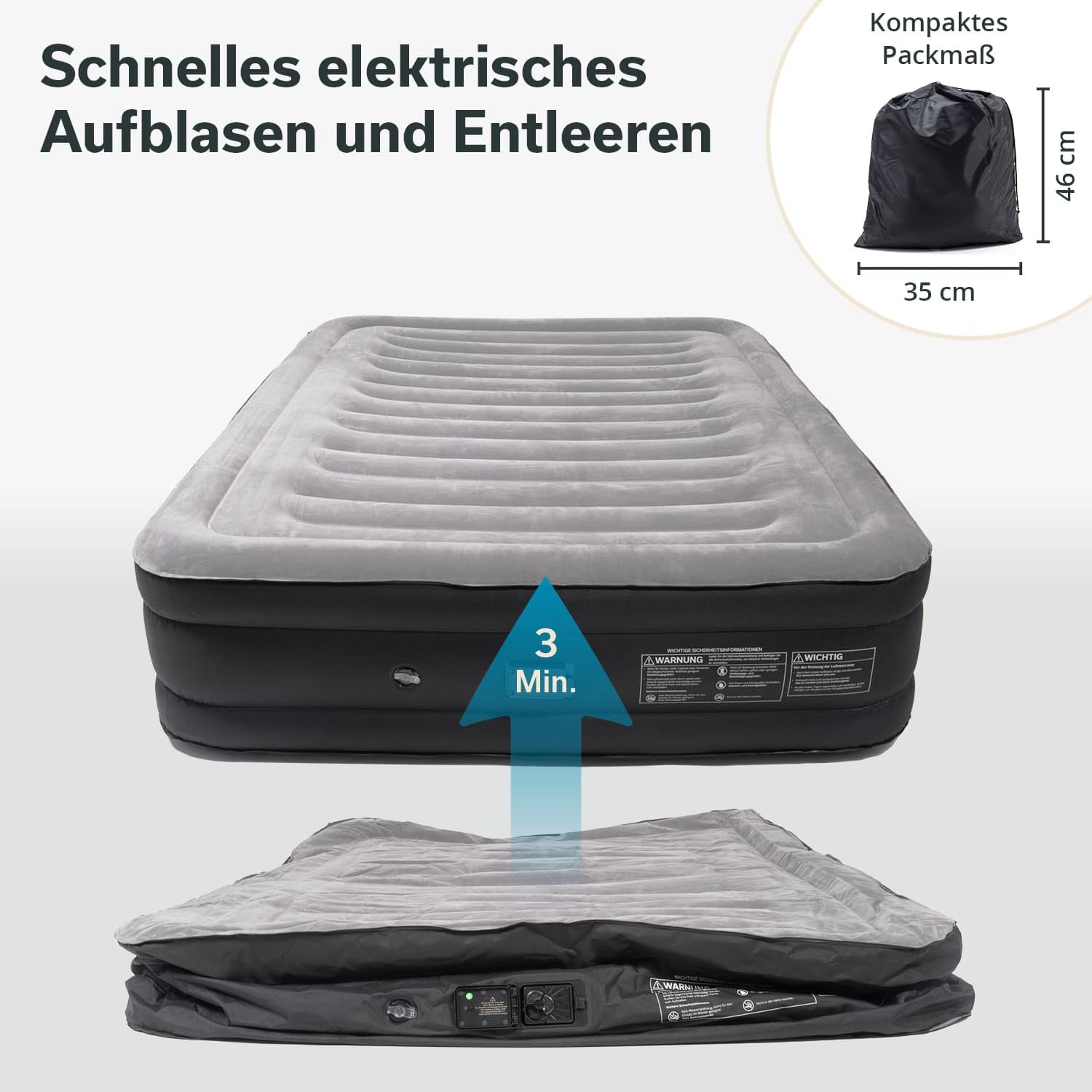 Skandika Doppel Luftmatratze Sveja Flex | aufblasbare Matratze, für 2 Personen, Luftbett selbstaufblasend mit Pumpe, 204 x 151 x 43 cm, 300 kg belastbar, Tragetasche | Luftmatratzen, Zelt, Camping
