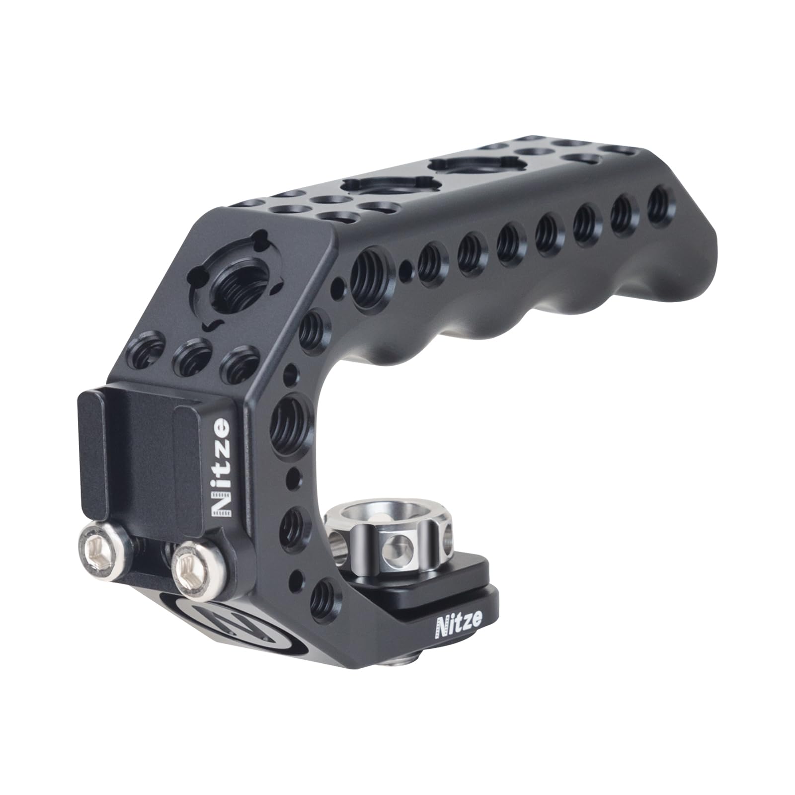 Nitze3/8" ARRI Locating Pins Handle, Mini ARRI Handle, Camera Top Handle with Cold Shoe Adapter and Multiple Mounting Holes (Lil Stinger Handle) - PA28M-BK