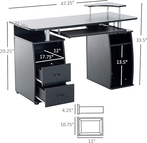 Miniatura 5 de Escritorio para computadora con cajones, bandeja para teclado, escritorio para computadora portátil, amplia mesa de estudio de escritura (dos