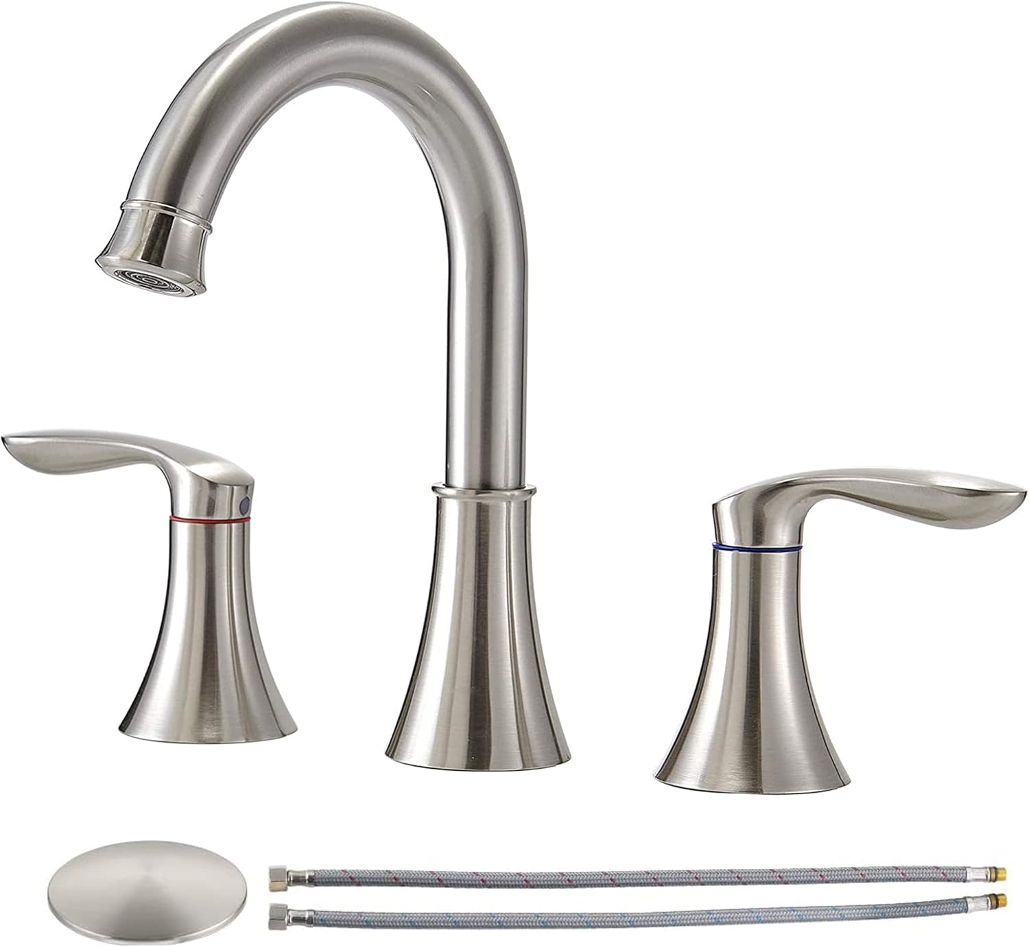 Friho Modern 2 Handle 3 Hole Brushed Nickel Widespread Bathroom Faucet
