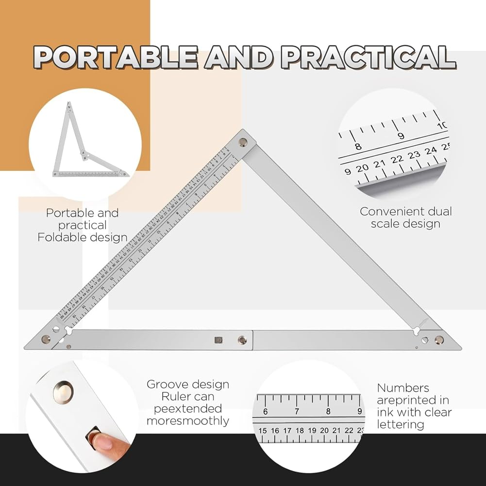 Regla Triangular Plegable de 24 Pulgadas para Carpintero, Herramienta de Construcción, Regla de Ángulo de Medición.
