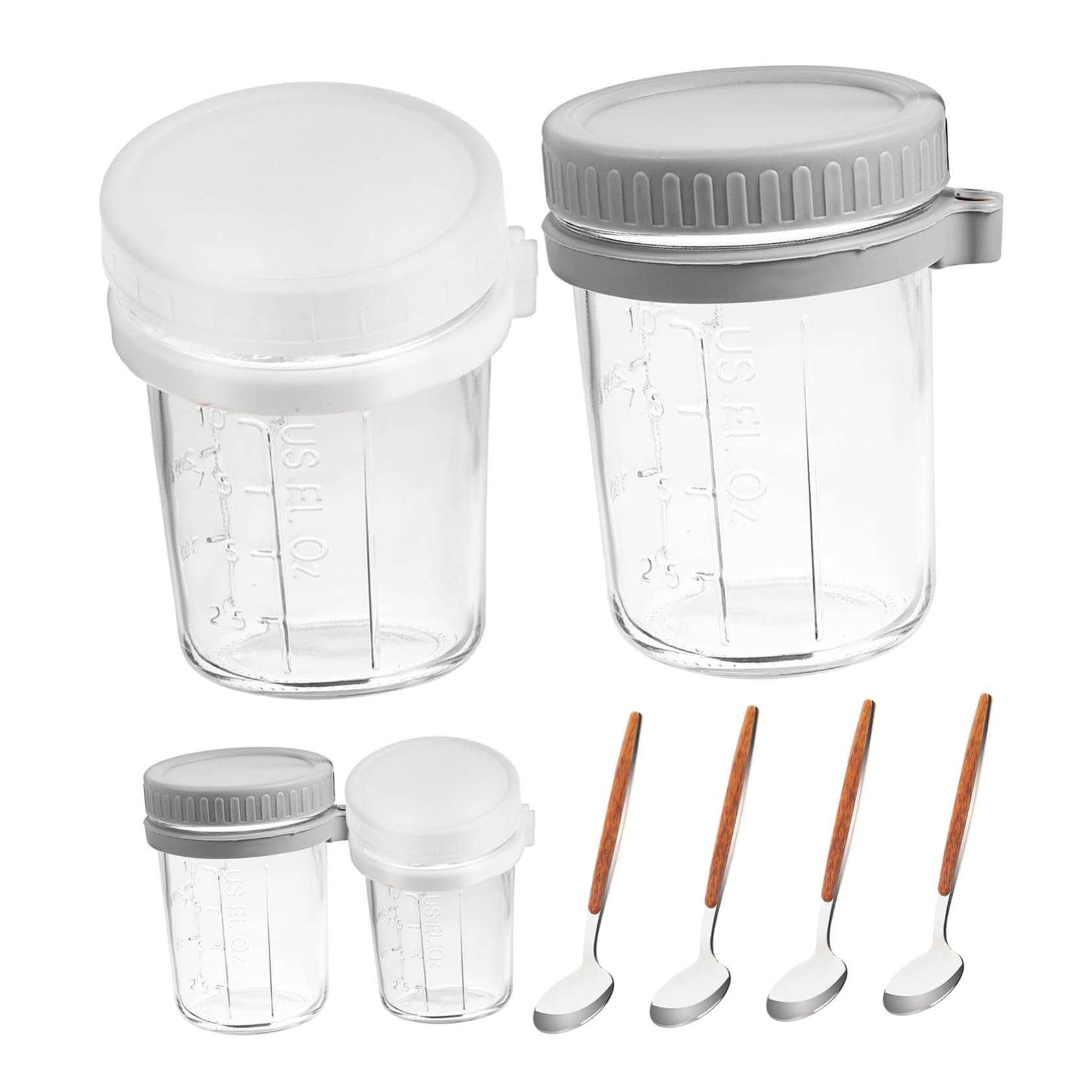 Ipetboom 4 Pièces Bocaux Verre pour Overnight Oats Lot de Pots Hermétiques avec Cuillères Réutilisables pour Yaourt Salades et Stockage Alimentaire Contenants Étanches pour Préparation de